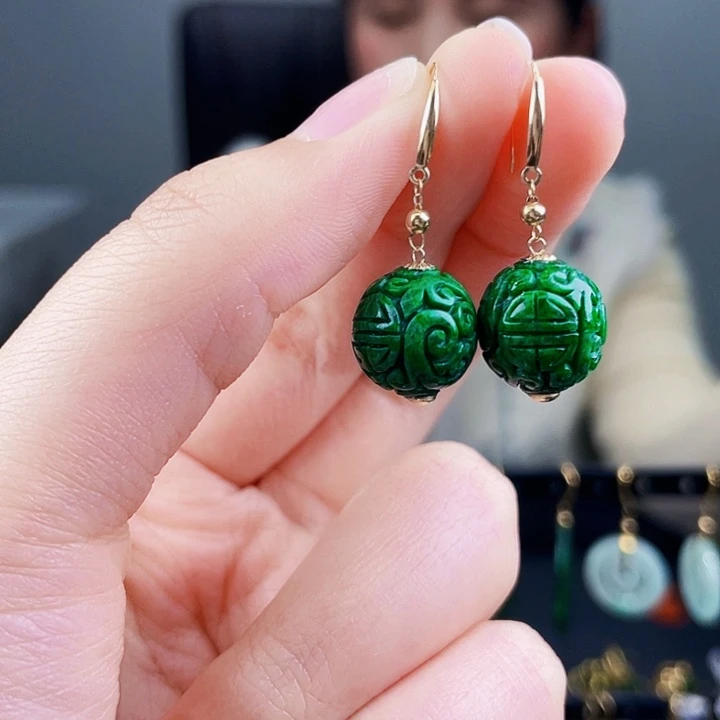 翡翠耳饰18K金镶嵌饰品