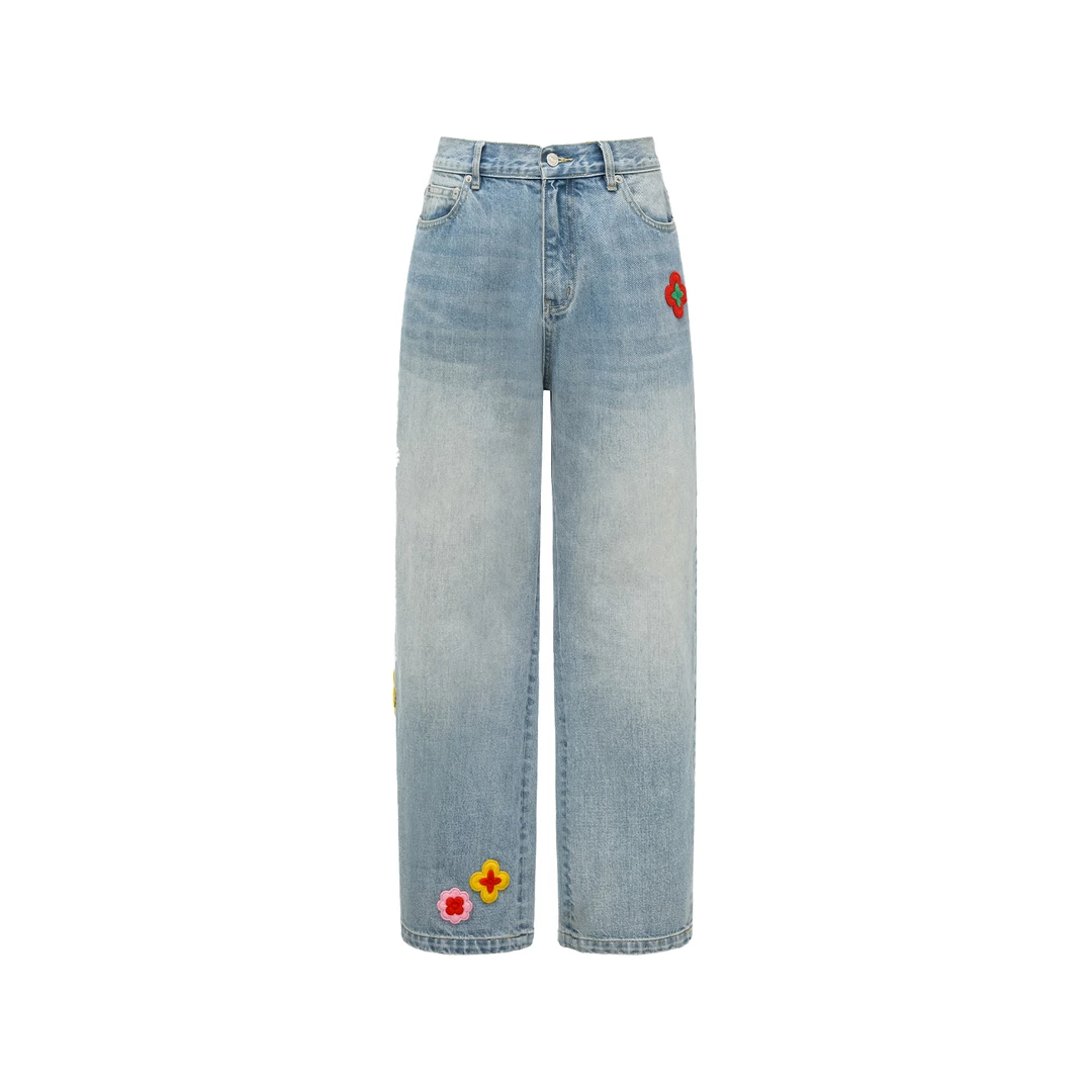 GOODBRAND 2025SS 小花卉立体刺绣标语轻奢时尚牛仔裤 男女同款