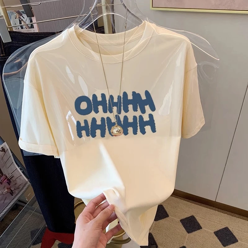 2025新款正肩纯棉短袖t恤女ins白色百搭洋气减龄显瘦学生上衣夏季