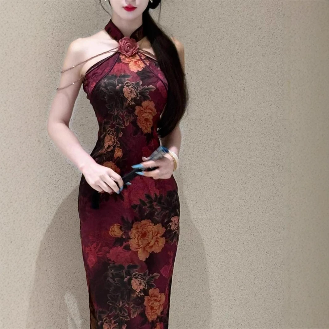 微胖mm气质新中式国风美艳旗袍连衣裙女夏季新款复古收腰显瘦裙子