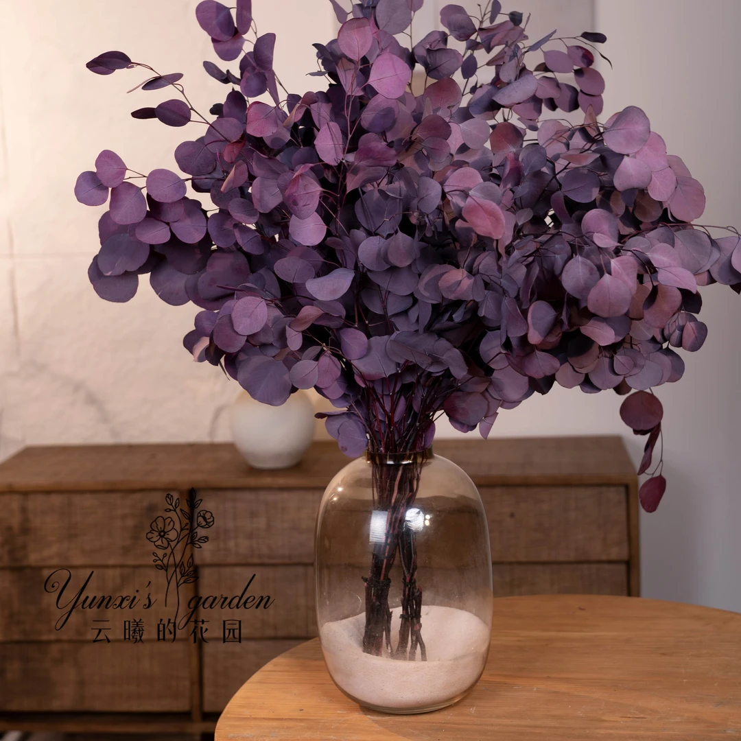 紫红氛围桌面花苹果尤加利叶永生花高级客厅插花玄关干花束真花