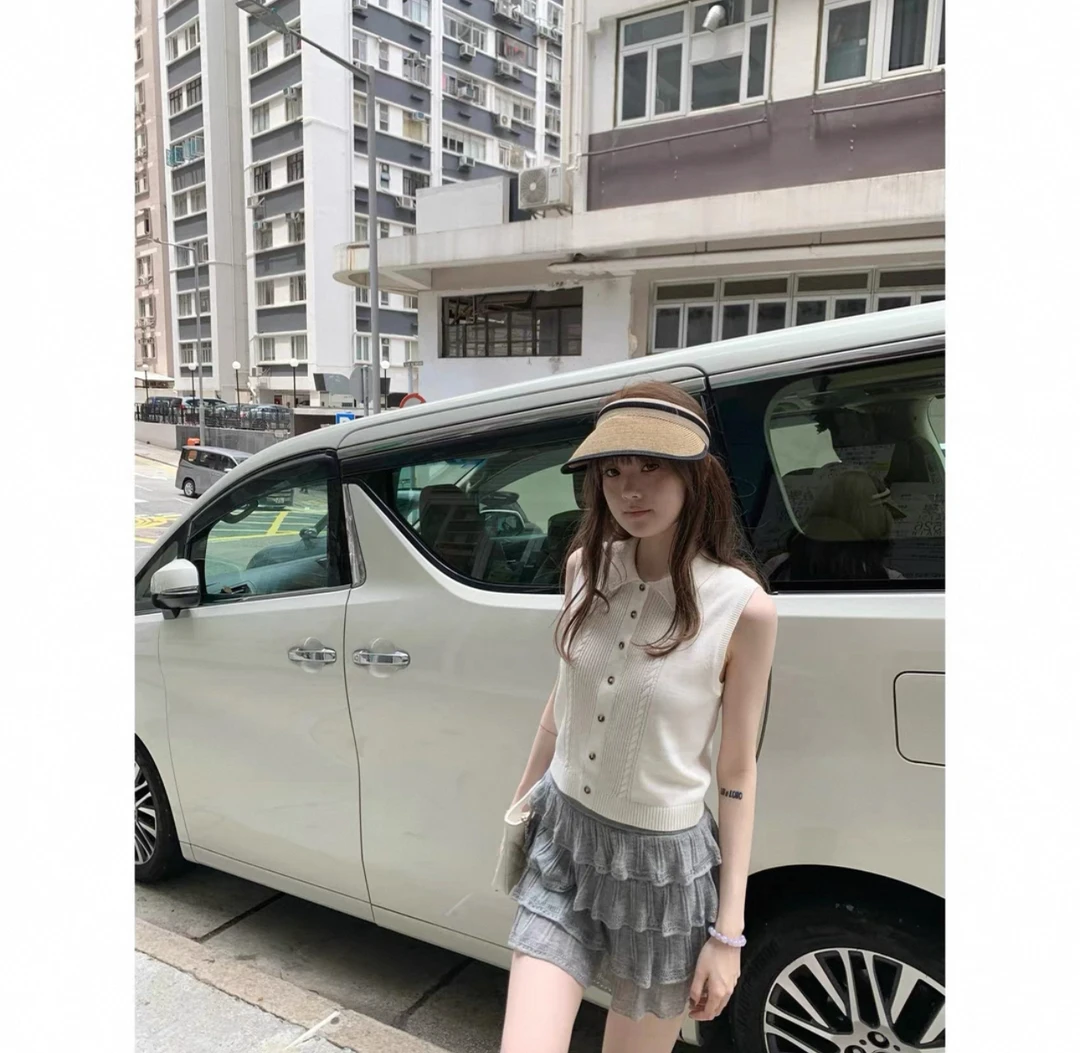 白色/灰色/黑色针织通勤背心上衣 663