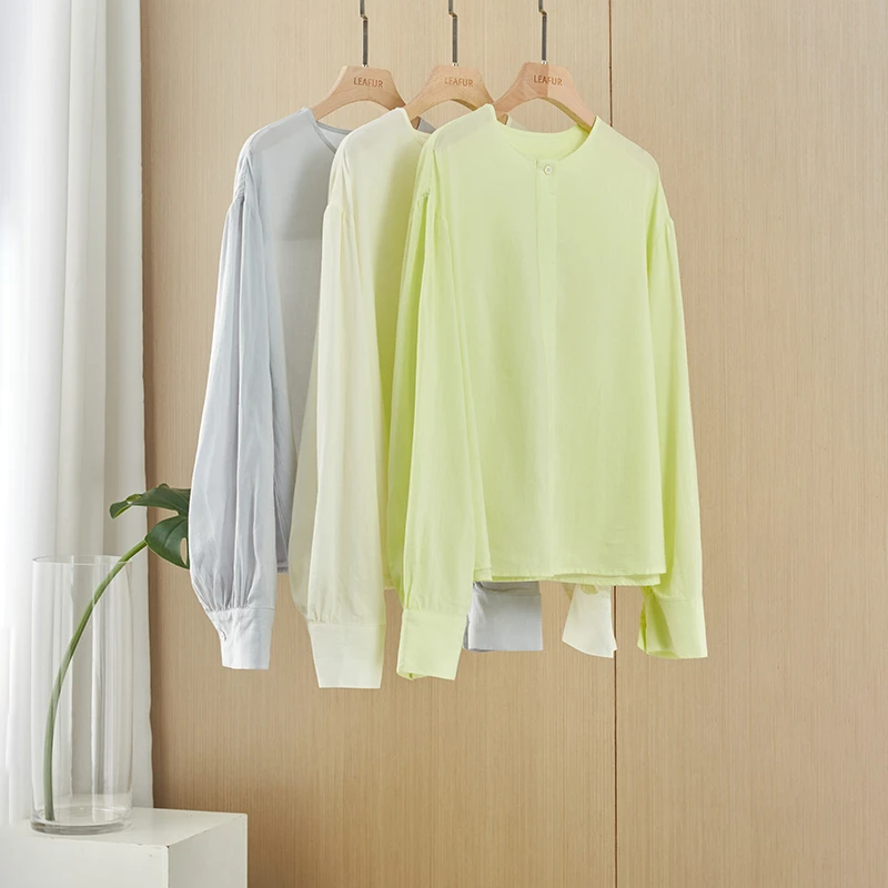 莱赛尔天丝苎麻仙气衬衫女宽松轻薄透气长袖灯笼袖罩衫小衫COLINE