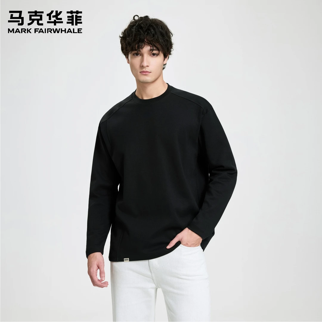 马克华菲简约老钱风亨利领长袖T恤男秋冬季商务休闲保暖长袖打底
