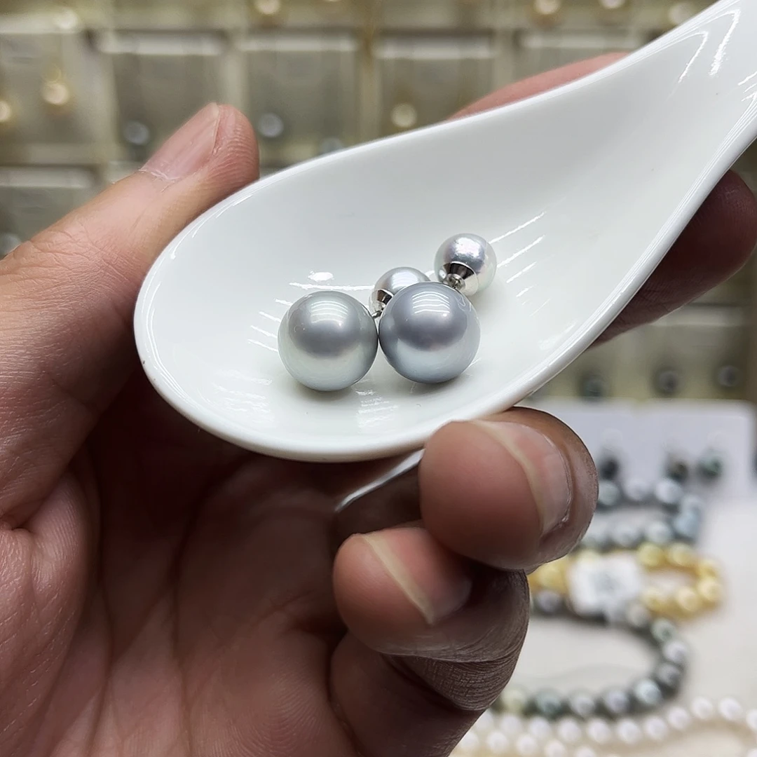 耳饰银S925镶嵌海水珍珠
