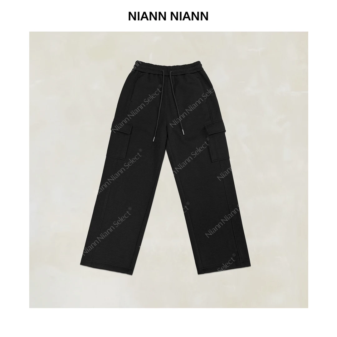 NiannNiann 新款女装复古休闲松紧腰直筒工装加绒运动裤16375