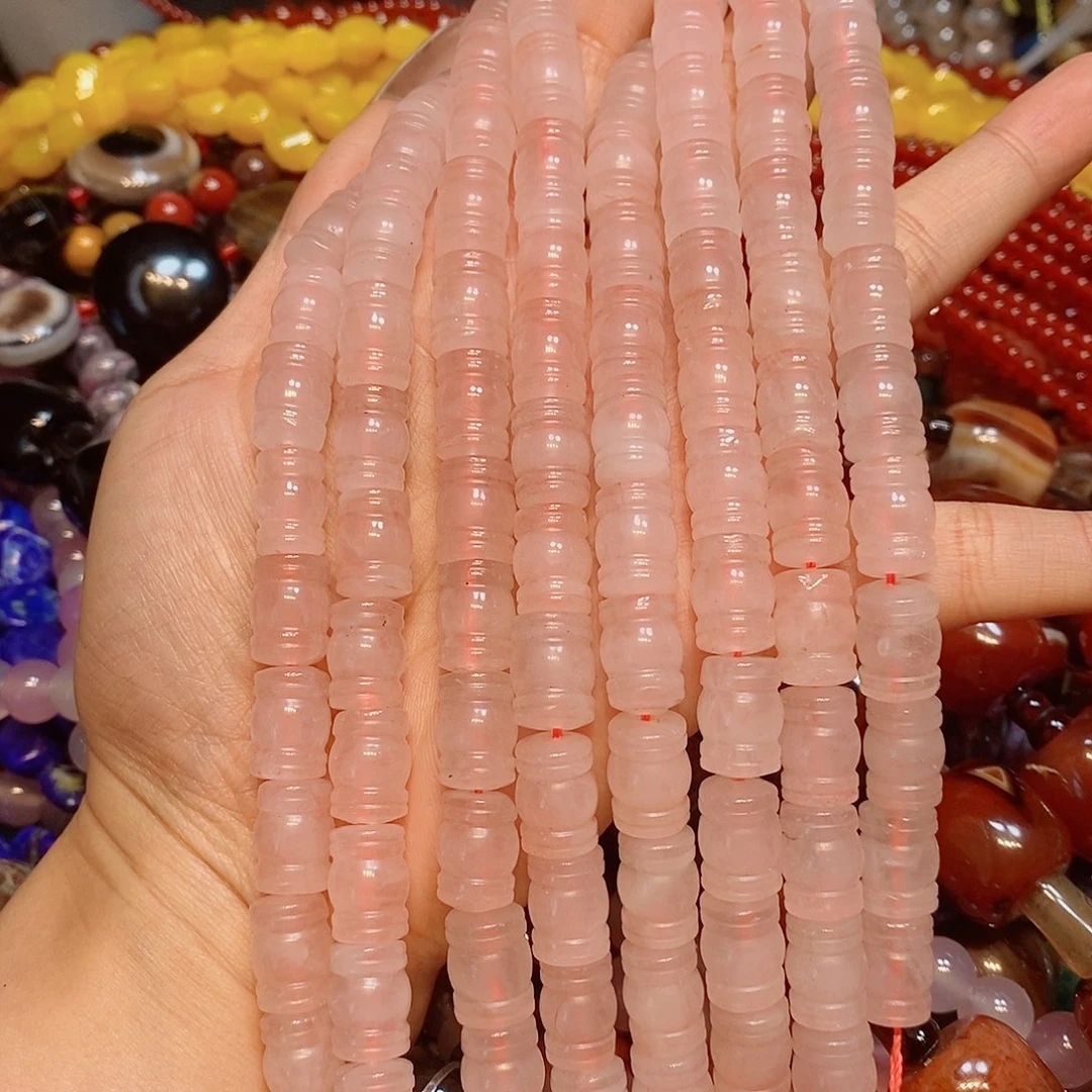 玛瑙/玉髓散珠天然粉晶回纹一条10✖️14mm