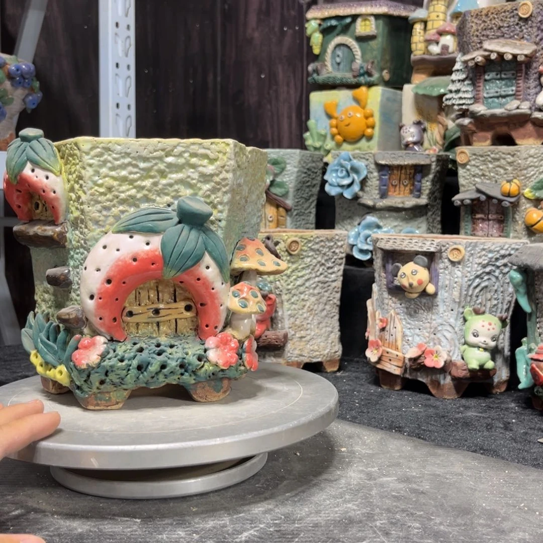 红陶小***呐白狐花器多肉花盆