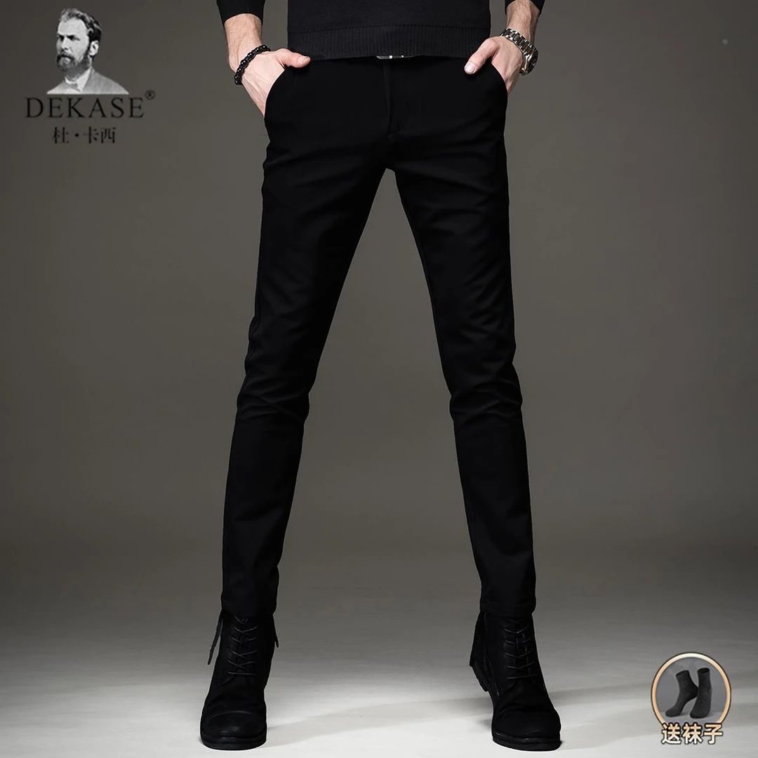 休闲裤纯黑色弹力牛仔裤男修身小脚韩版春秋时尚新款休闲长裤子男