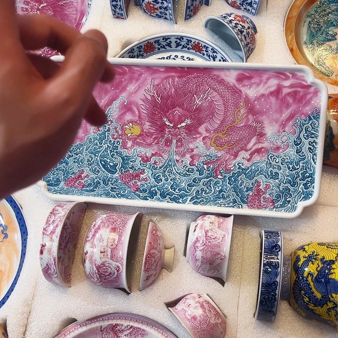 全***傅胭脂红龙茶盘福利单子一个