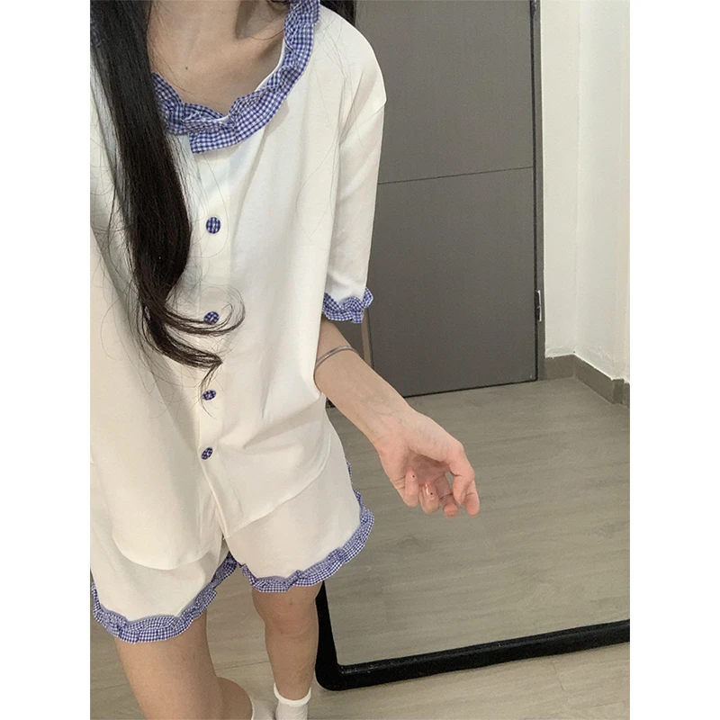【甜美荷叶边】可爱少女短袖睡衣女春夏寄2025新款短裤套装家居服