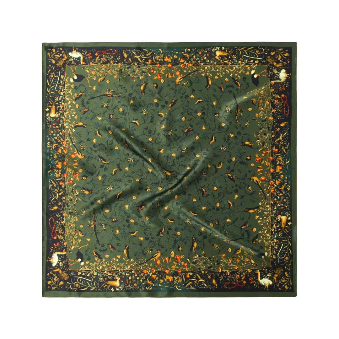 【喜上眉梢】A007冬季春秋经典时尚优雅方巾百搭气质护颈薄款丝巾绿