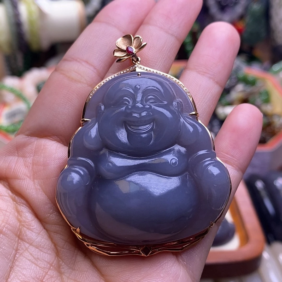 未镶嵌和田玉耳饰毕业级香芋紫佛公卡48