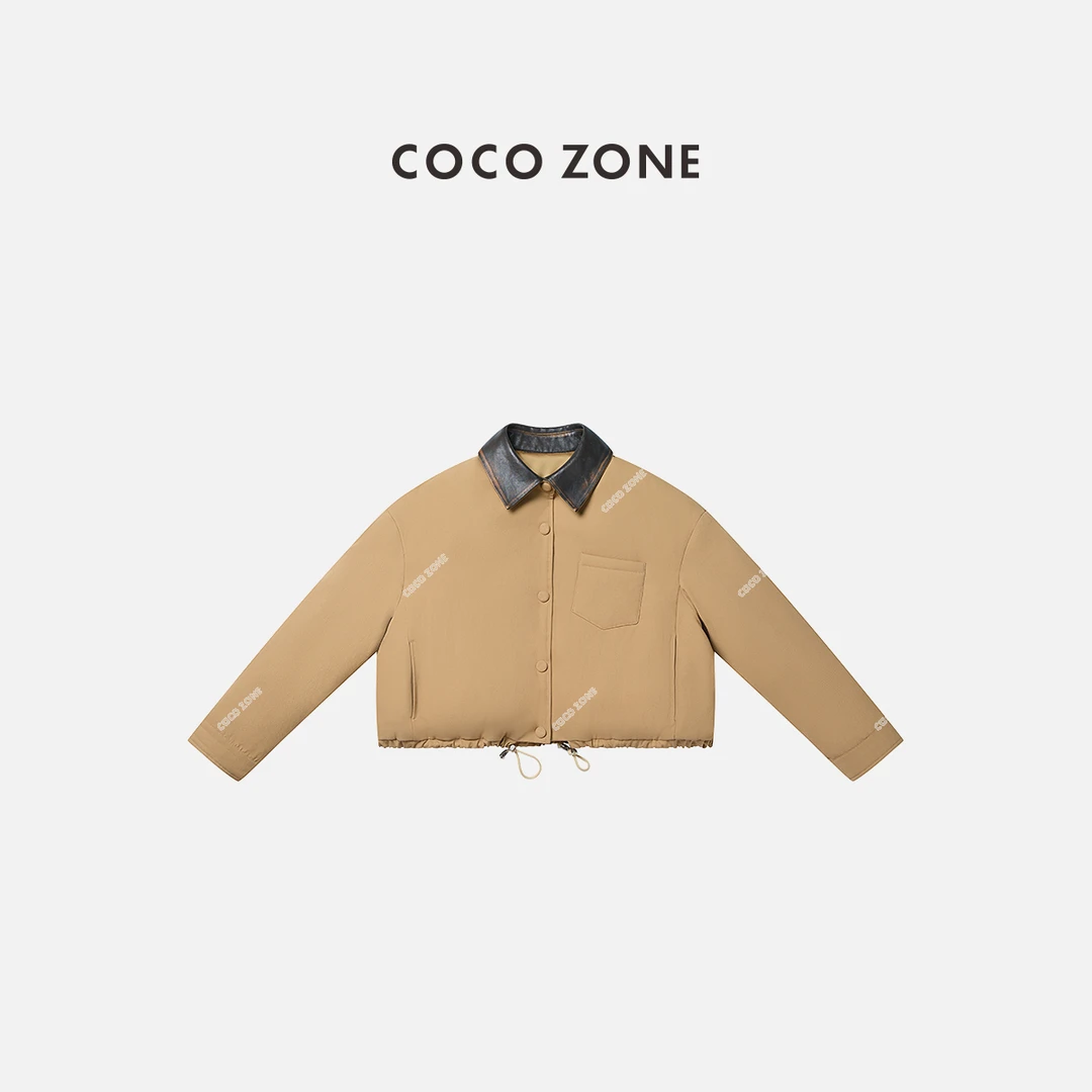 COCO ZONE 刘一一 冬季复古高级感翻领单排扣羽绒服CC2D3363