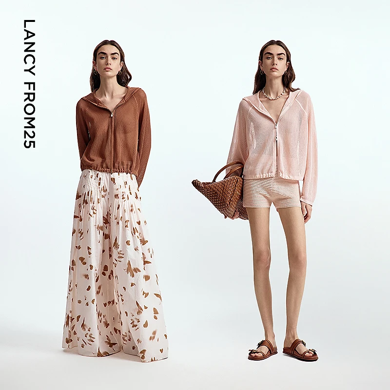 【漾25系列】朗姿连帽毛针织衫度假风开衫气质2025年夏季新款罩衫