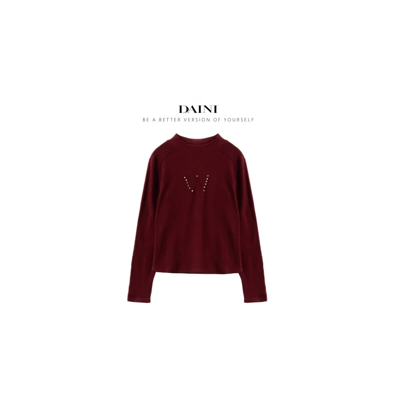 【W牟钉打底】冬季立领双面绒金属钉短随身上衣弹力百搭休闲亲肤T恤