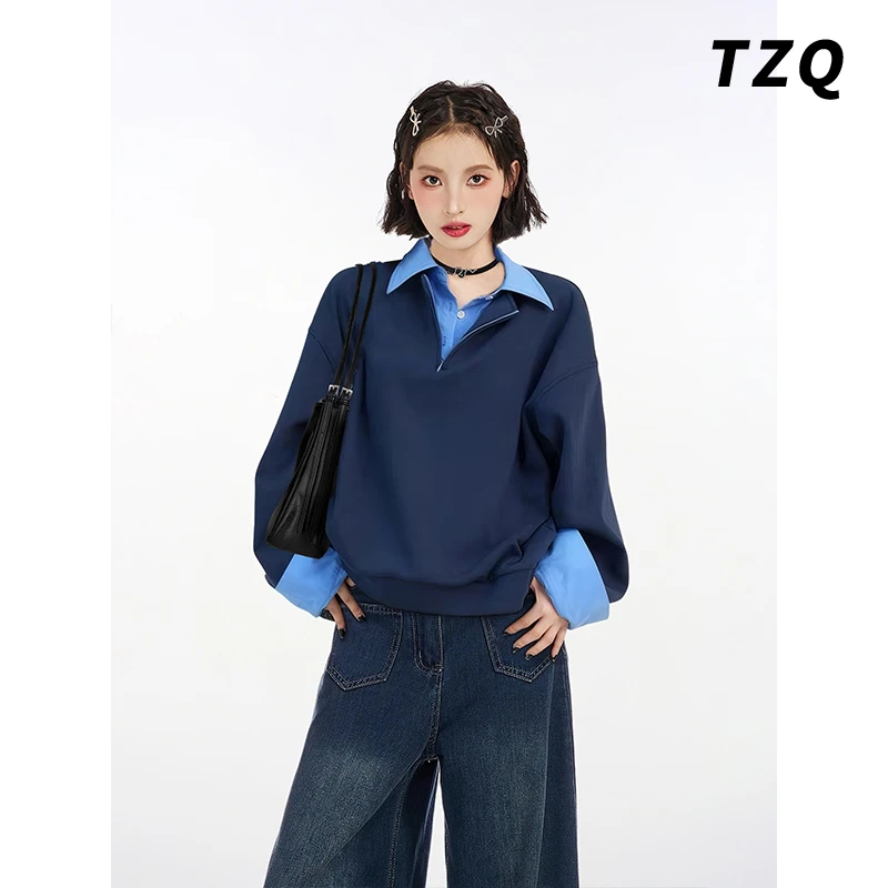 老钱风松弛感贵气女装polo领卫衣秋假两件设计感衬衫打底气质上衣