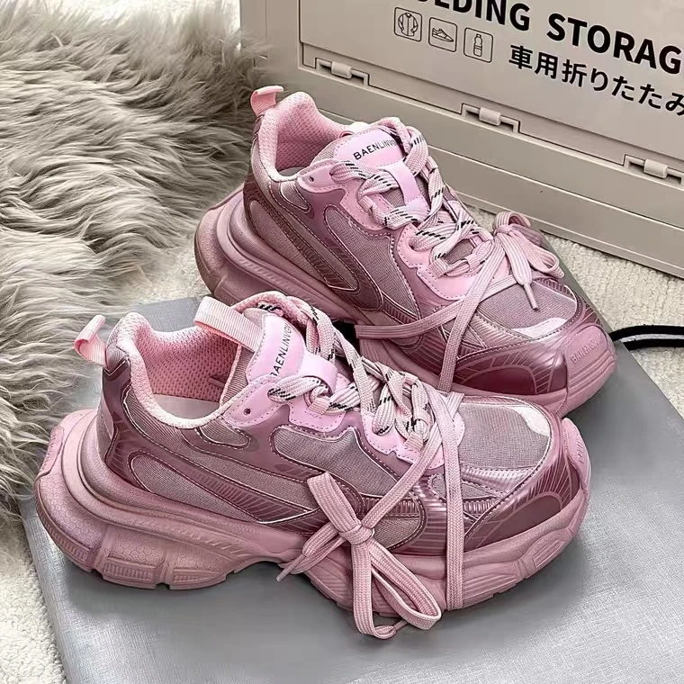 7-56新款复古风擦色脏脏老爹鞋女松糕厚底网面透气运动休闲鞋