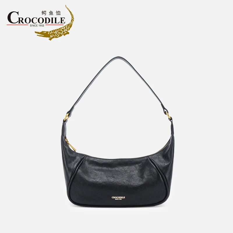 鳄鱼恤2025新款油蜡牛皮牛角女包时尚百搭腋下单肩斜挎包CB00005