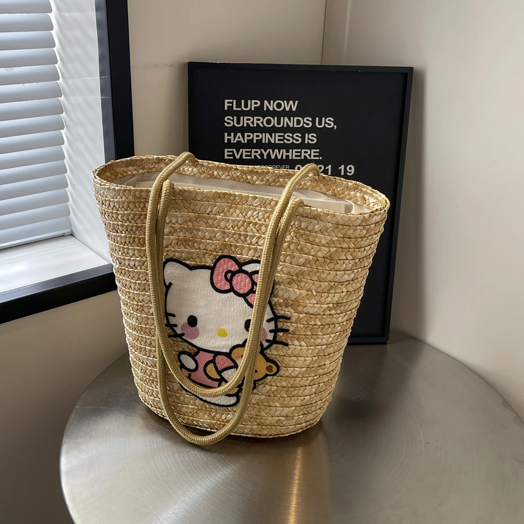 hellokitty大海边度假风高档女旅行度假编织大草编包海边女包