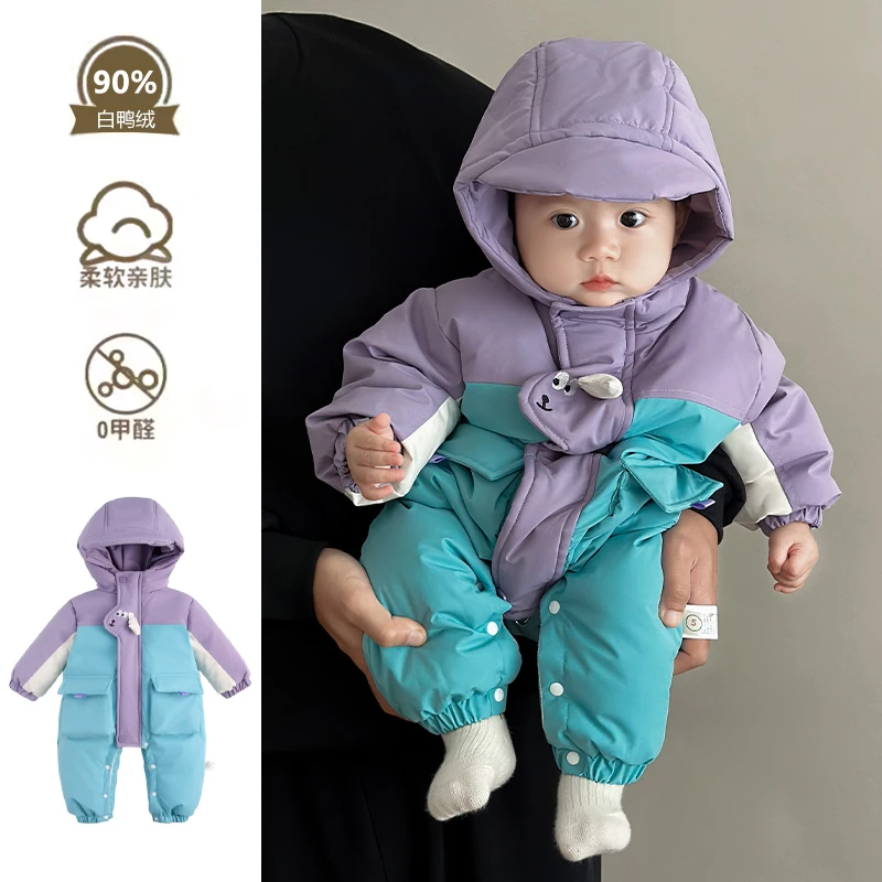 婴儿冬季时尚爬爬服小宝宝防风洋气休闲连体衣加绒保暖时髦外出服