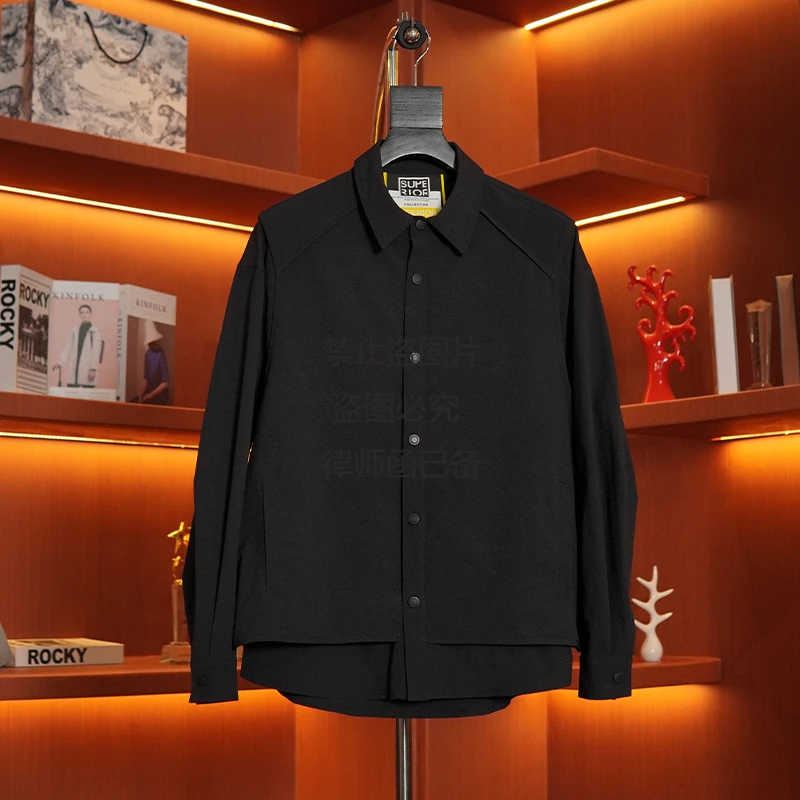 CS3559//2025新款长袖衬衫拼接设计纯色宽松薄外套