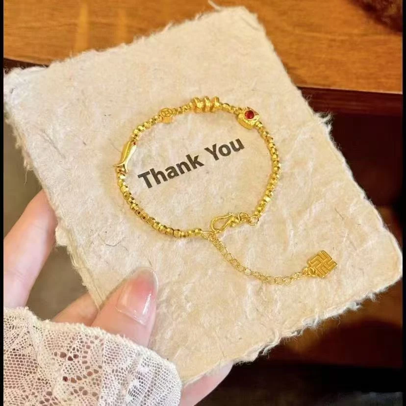 铜合金手链 小金鱼爆闪蹦迪珠手链盘缠转运珠手串时尚轻奢百搭