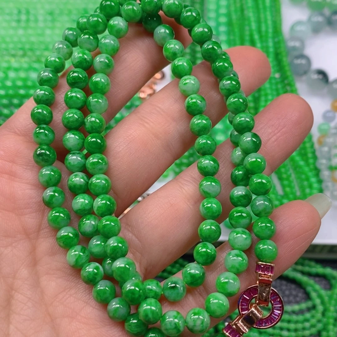 翡翠颈饰未镶嵌辣阳绿项链6m' m