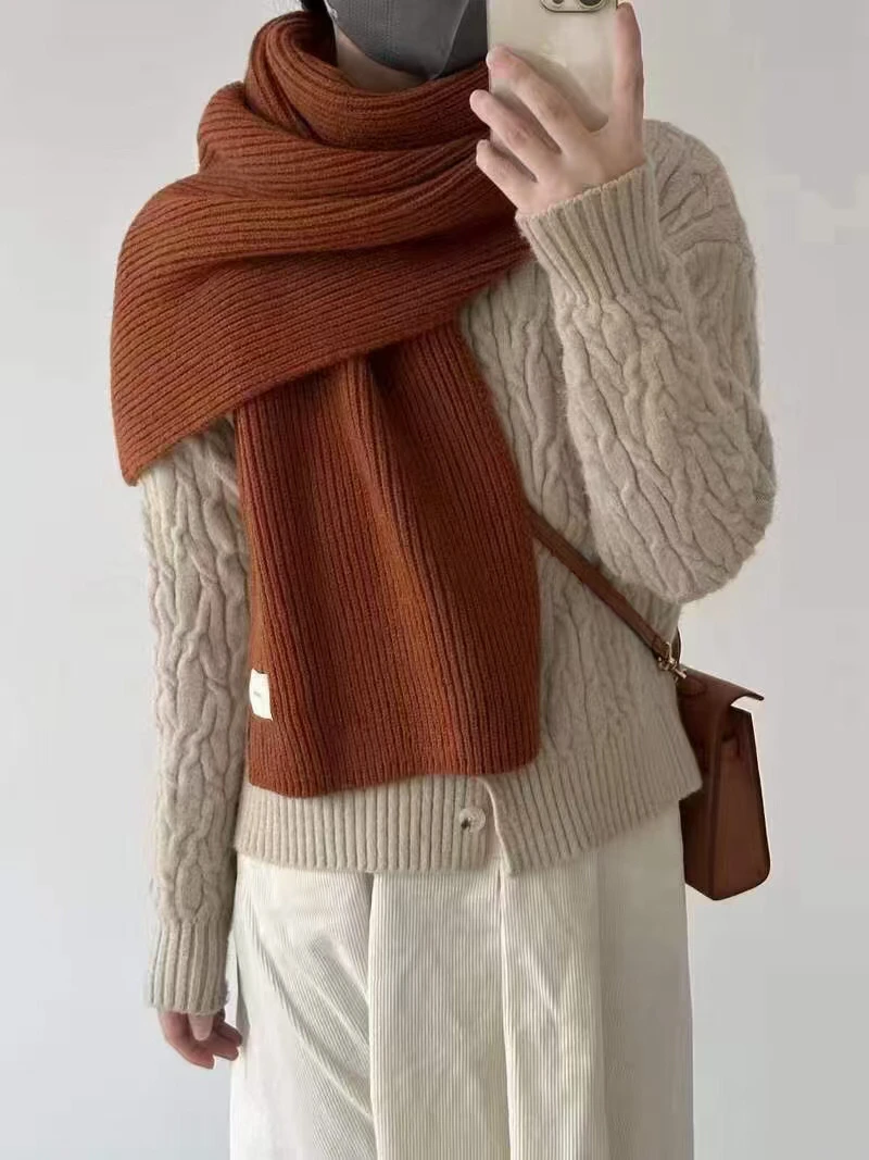 韩版女不掉色成人纯色极简风针织围巾时尚披肩加厚网红日系ins