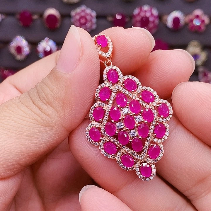 红宝石银S925镶嵌颈饰