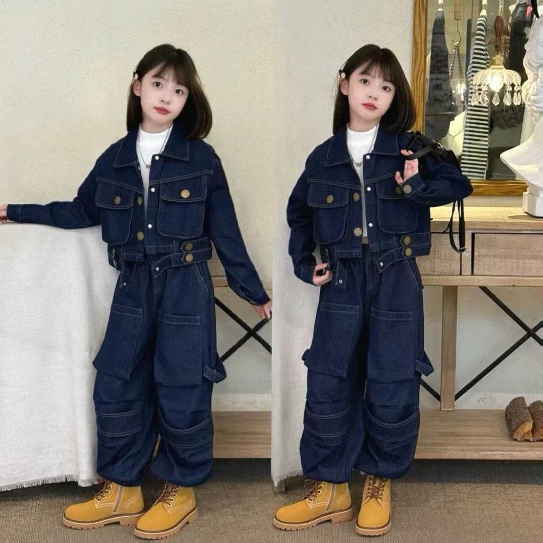 女童春秋牛仔套装港风高级感秋装儿童2025超火巨好看长袖两件套装