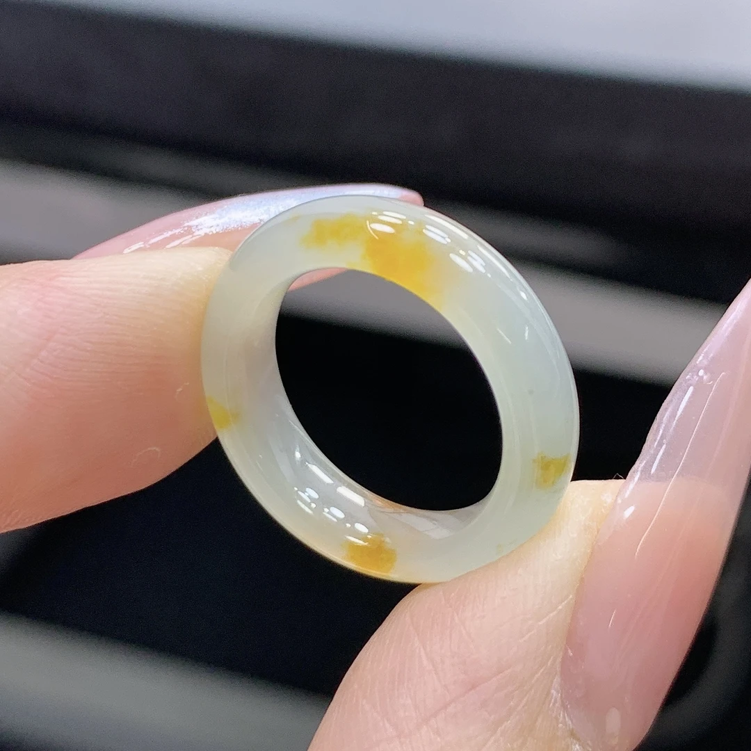 9号 特色戒指小圈口洒金翡翠黄翡戒圈 内径15.3-5-3.4