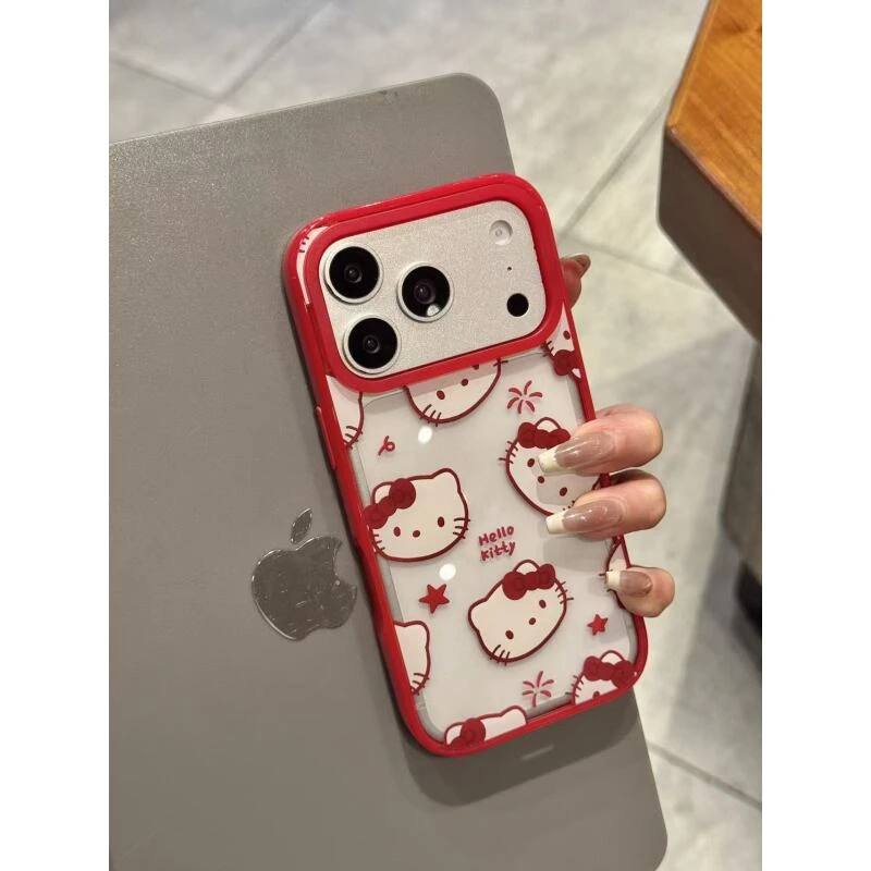 甜美可爱红框星星烟花猫咪脑袋适用于iphone17promax苹果16手机壳
