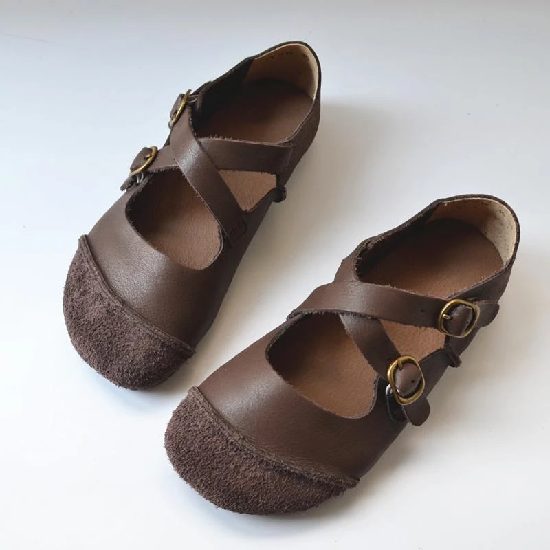 交叉扣带单鞋复古文艺软底鞋森系学院风女鞋国风丑萌