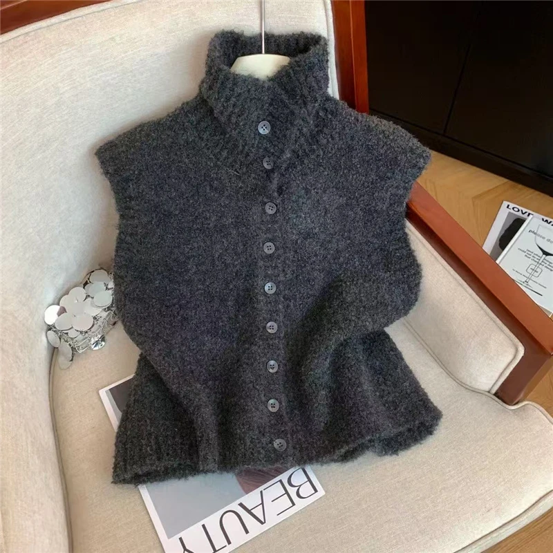 阿玛诗官方2025秋冬新款立领毛衣针织背心女款叠穿慵懒毛衣马甲