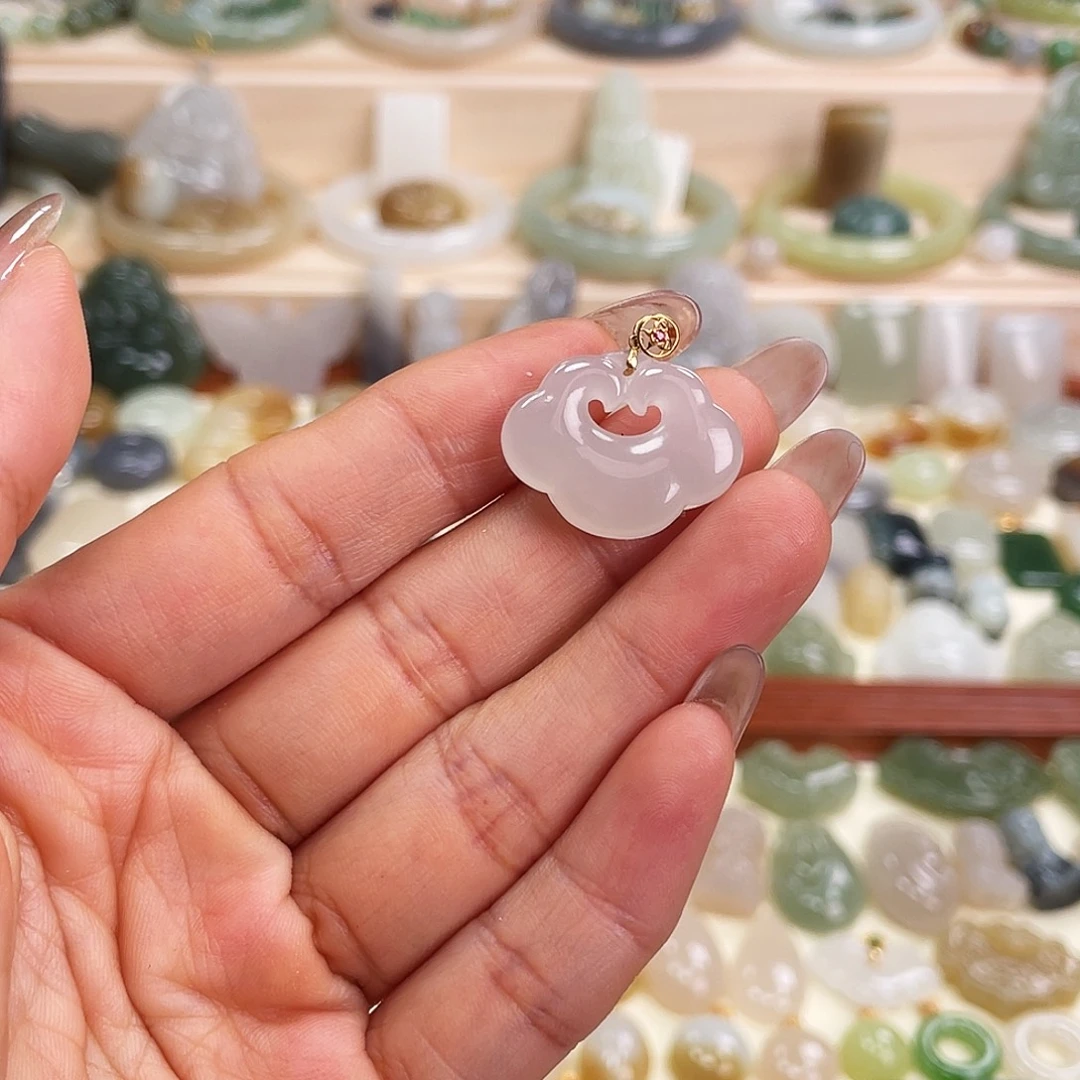 和田玉18K金镶嵌吊坠(不含链)