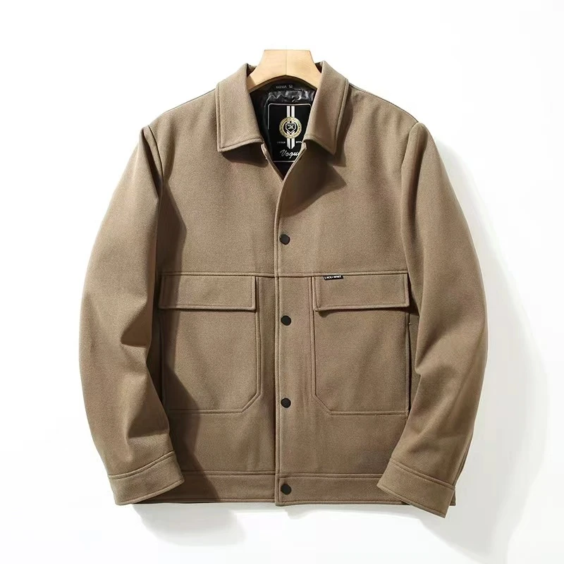 2352-男士翻领羊毛呢羽绒夹克冬季新款商务休闲保暖外套