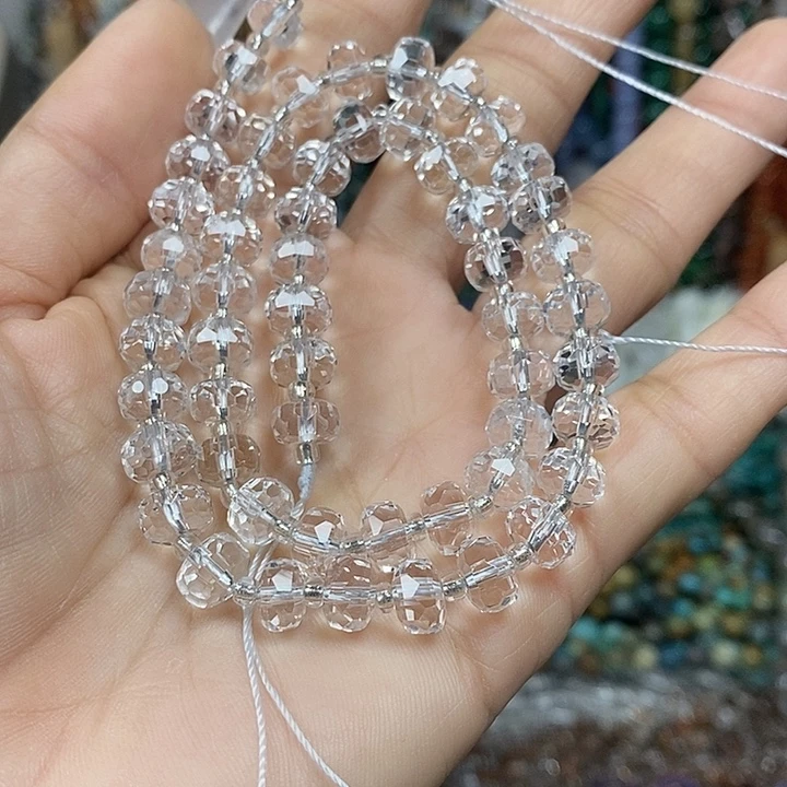 玛瑙/玉髓未镶嵌珠宝半成品天然白水晶切面车轮卡7.5mm