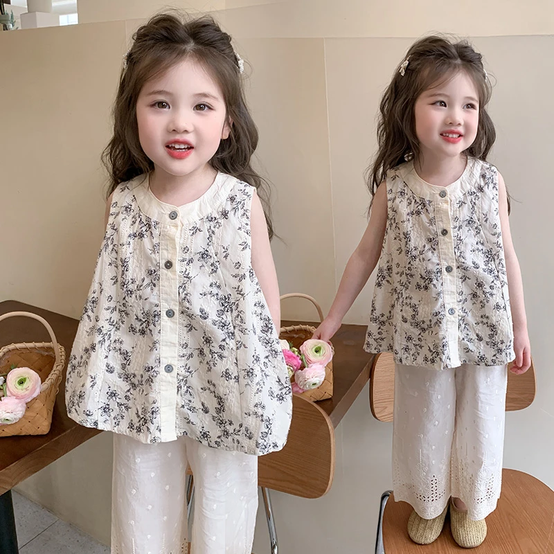 女童夏装套装2025新款休闲洋气儿童碎花背心女宝宝时尚韩版两件套
