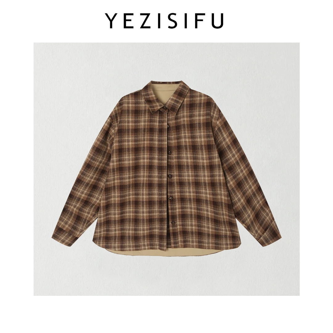 欧尼私服 2025冬季新款小众设计极简百搭撞色格子衬衫 2512C8819