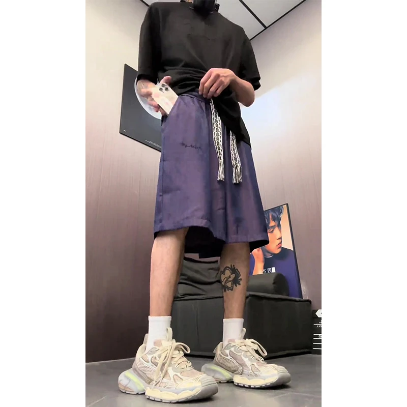 乌梅紫色冰丝短裤男夏季透气速干运动裤子潮牌宽松休闲百搭五分裤