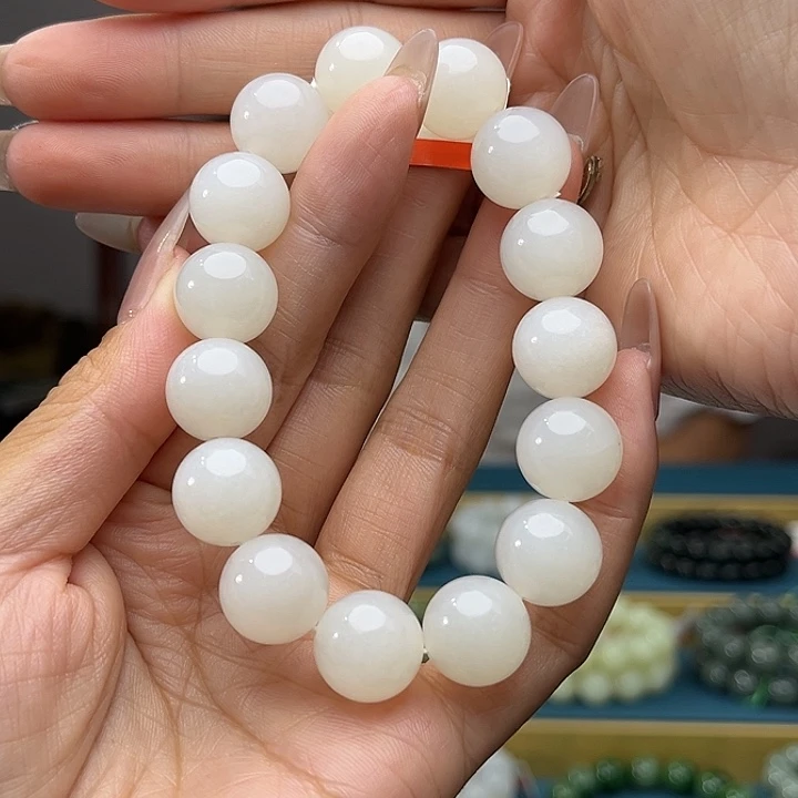 手链未镶嵌和田玉纯天然青海野牛沟羊脂白玉卡14