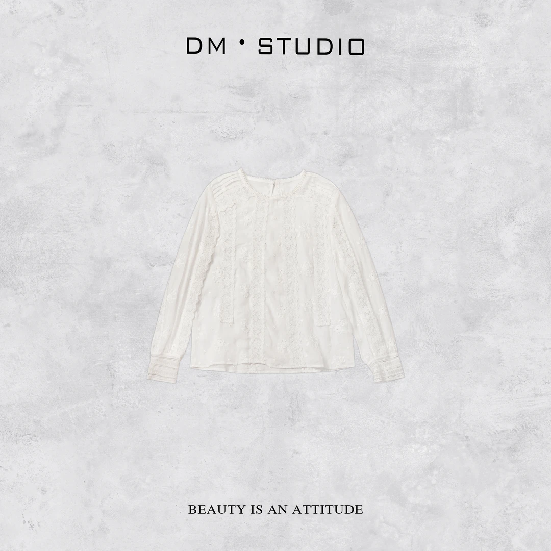 DEDM－DM•STUDIO/小众气质精致感镂空钩花100%苎麻长袖上衣（20288）