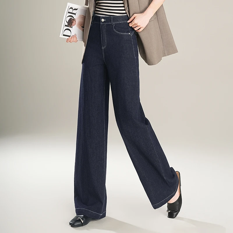 正品高端牛仔裤女2025年春秋新款直筒时尚高腰显瘦休闲阔腿长裤子