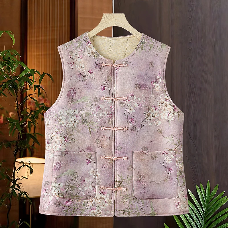 宽松中国风中式外套盘扣中老年女装背心短袖国风中老年坎肩马夹