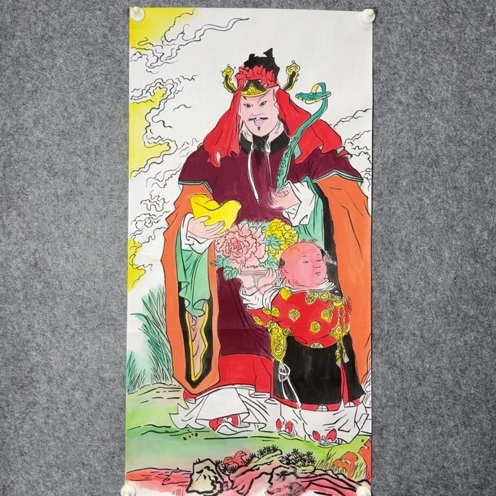手绘写意财神图案