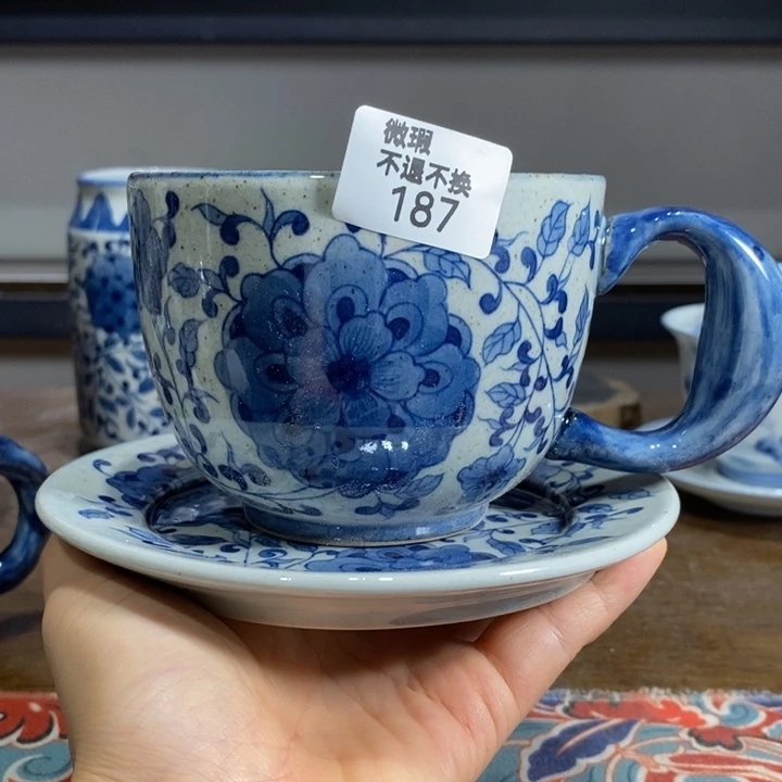 青花瓷景德镇手绘微瑕缠枝莲咖啡杯