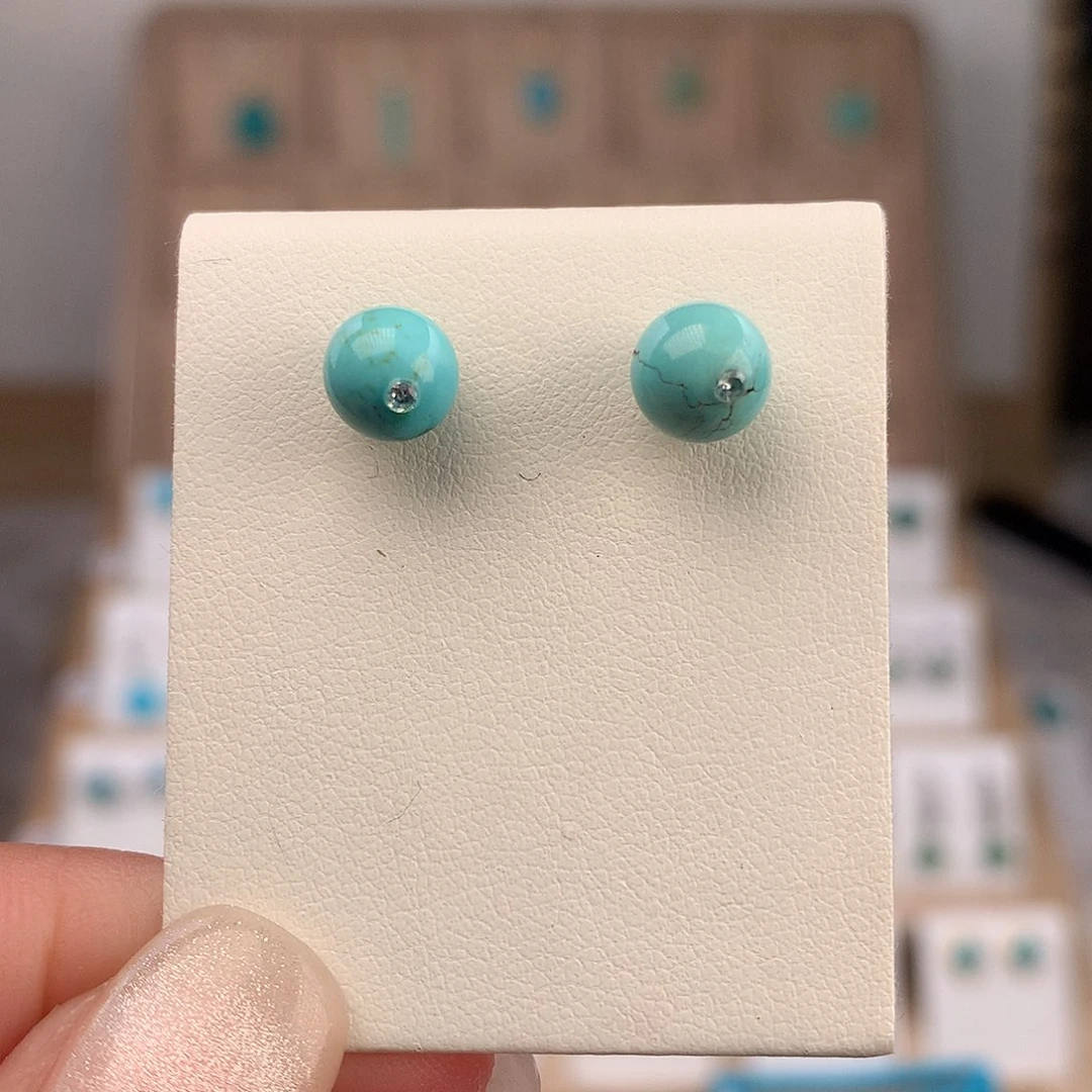 绿松石银S925镶嵌耳饰