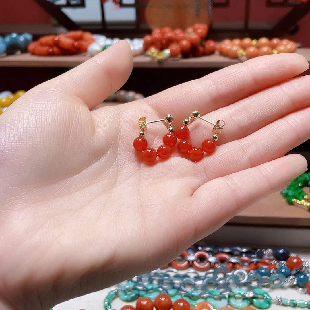 南红玛瑙合金耳饰饰品