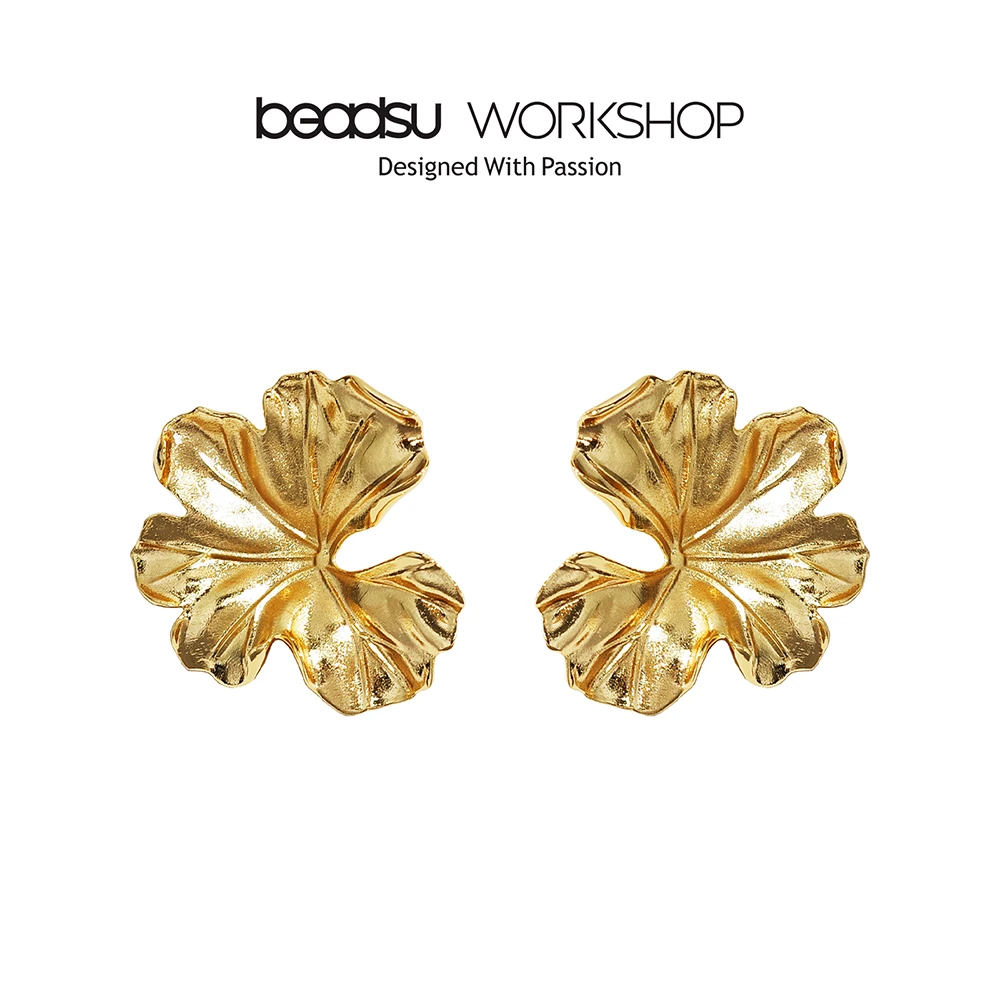 铜合金耳饰 beadsu workshop 自然纹理荷叶耳环 耳夹款 WE2873A